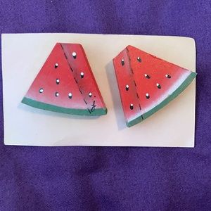 Hand painted wood watermelon earrings